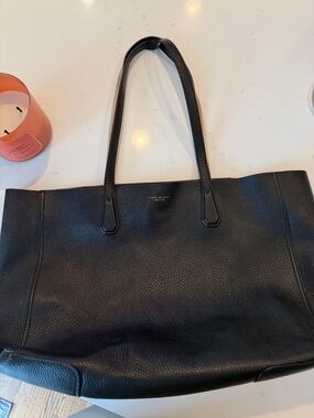 Tory Burch Black Pebbled Leather Tote with Tan Trim